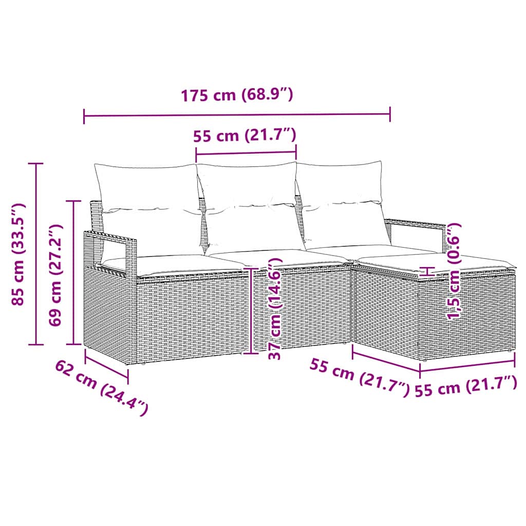 Garten-Sofa-Set mit Kissen mit Speicher 4 pcs Schwarz und Creme