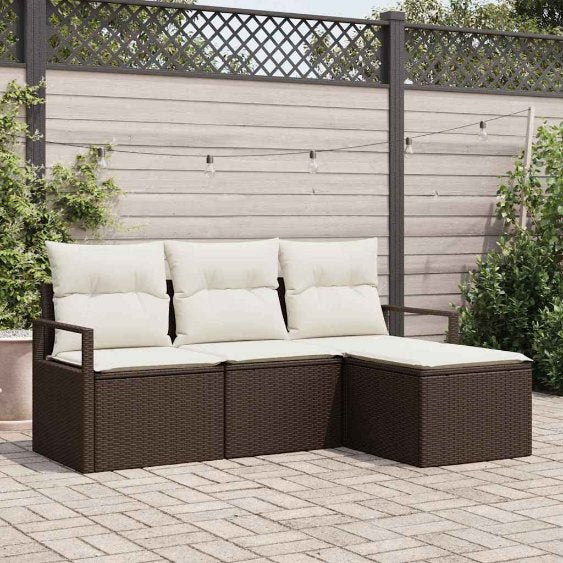 Garten-Sofa-Set mit Kissen mit Speicher 4 pcs Schwarz und Creme
