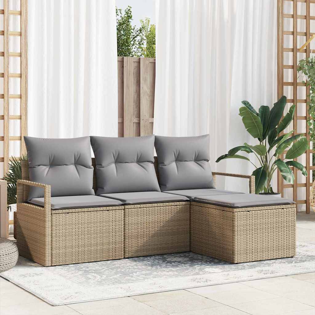 Garten-Sofa-Set mit Kissen mit Speicher 4 pcs Schwarz und Creme