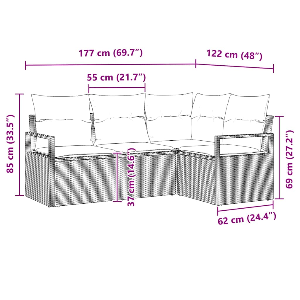 Garten-Sofa-Set mit Kissen mit Speicher 4 pcs Schwarz und Creme