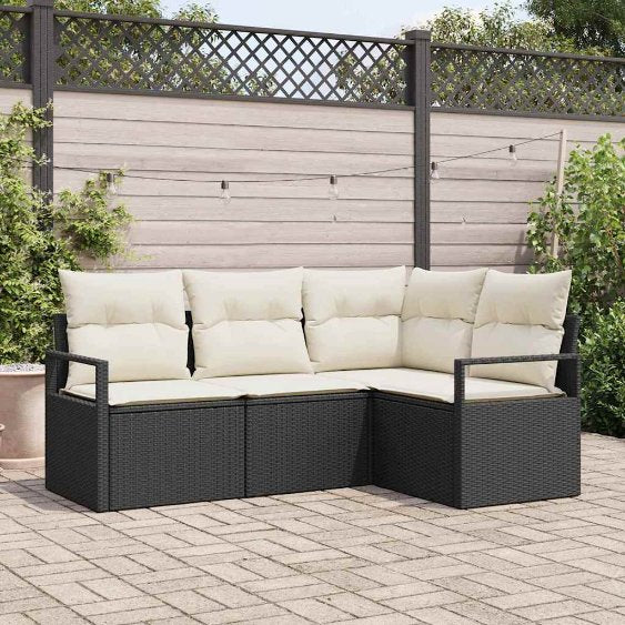 Garten-Sofa-Set mit Kissen mit Speicher 4 pcs Schwarz und Creme
