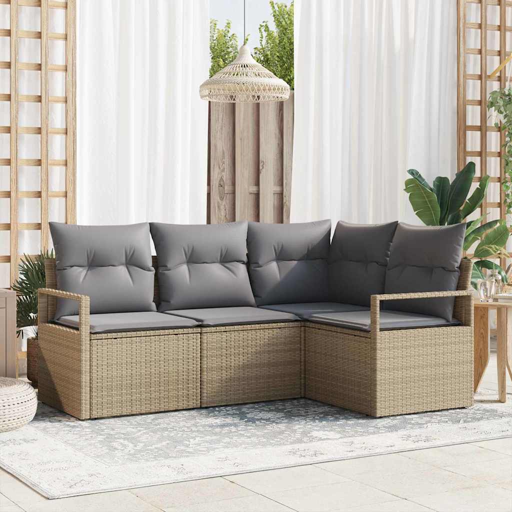 Garten-Sofa-Set mit Kissen mit Speicher 4 pcs Schwarz und Creme