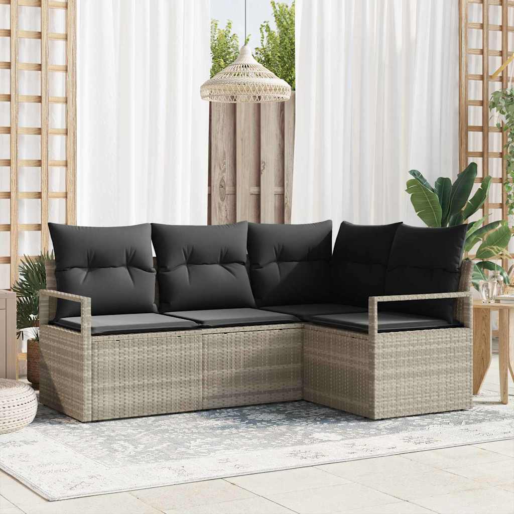 Garten-Sofa-Set mit Kissen mit Speicher 4 pcs Schwarz und Creme