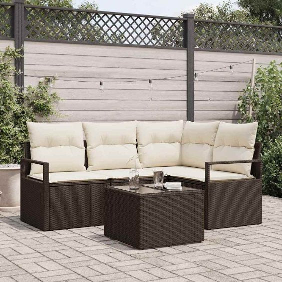 Garten-Sofa-Set mit Kissen mit Speicher 4 pcs Schwarz und Creme