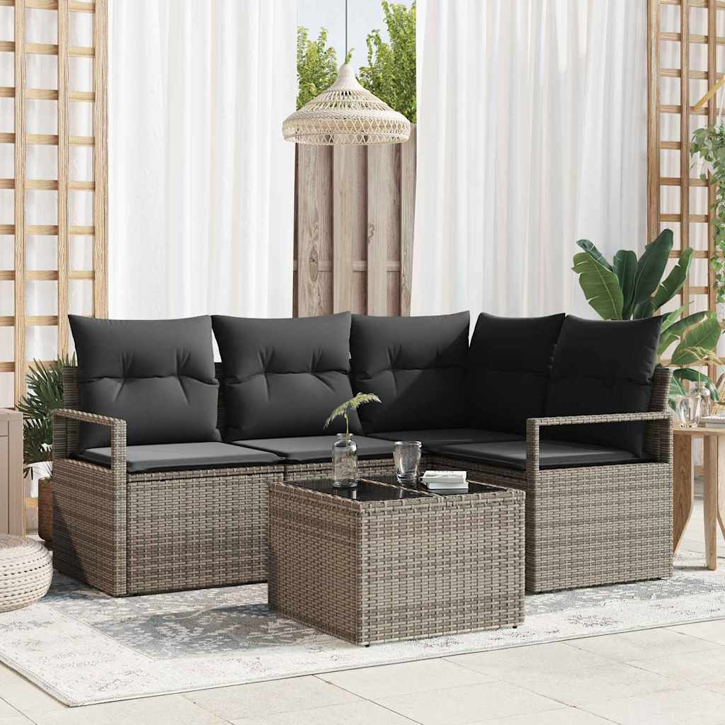 Garten-Sofa-Set mit Kissen mit Speicher 4 pcs Schwarz und Creme