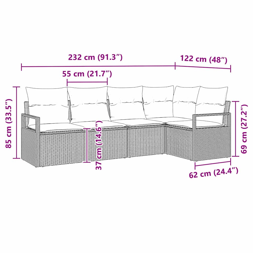 Garten-Sofa-Set mit Kissen mit Speicher 5 pcs Schwarz und Creme