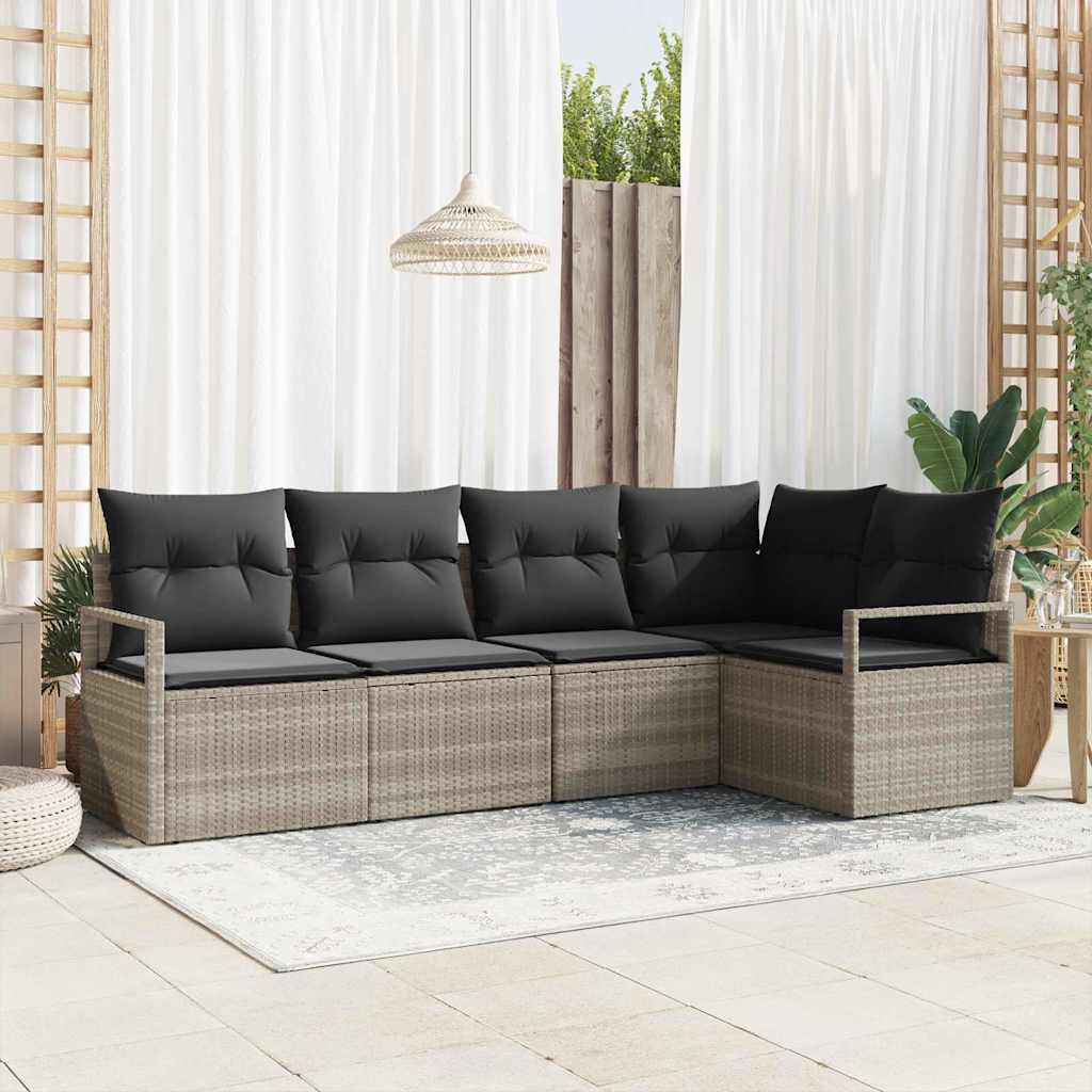 Garten-Sofa-Set mit Kissen mit Speicher 5 pcs Schwarz und Creme