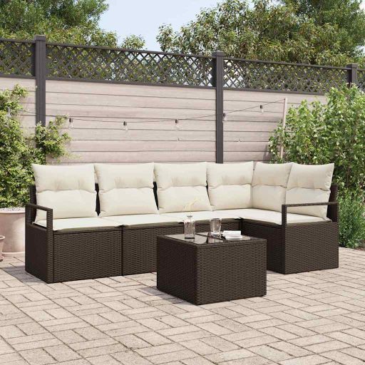 Garten-Sofa-Set mit Kissen mit Speicher 5 pcs Schwarz und Creme