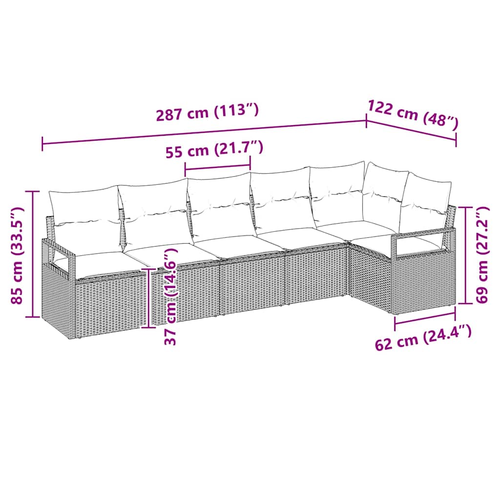 Sofa Set mit Kissen 6 pcs Schwarz und Creme Poly-Rattan