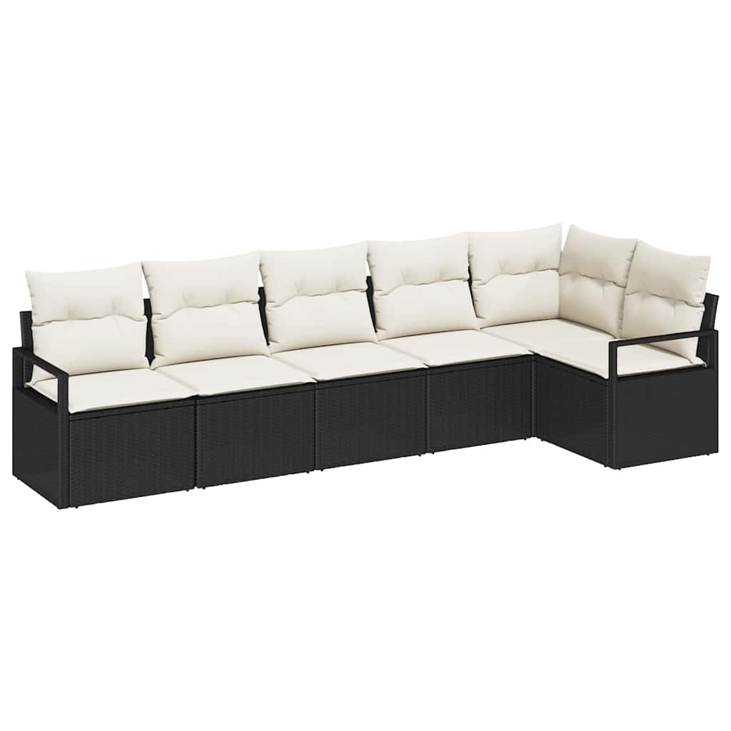Sofa Set mit Kissen 6 pcs Schwarz und Creme Poly-Rattan