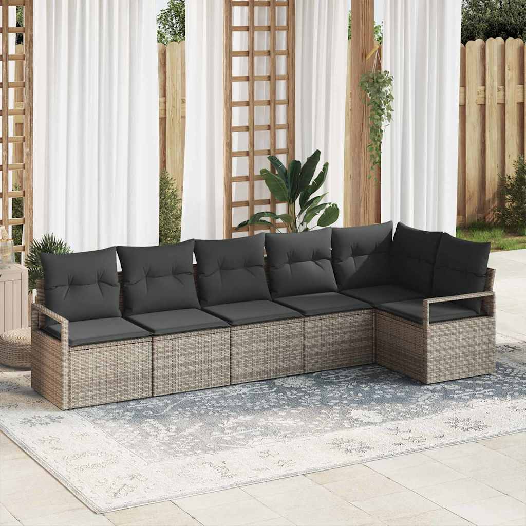 Sofa Set mit Kissen 6 pcs Schwarz und Creme Poly-Rattan