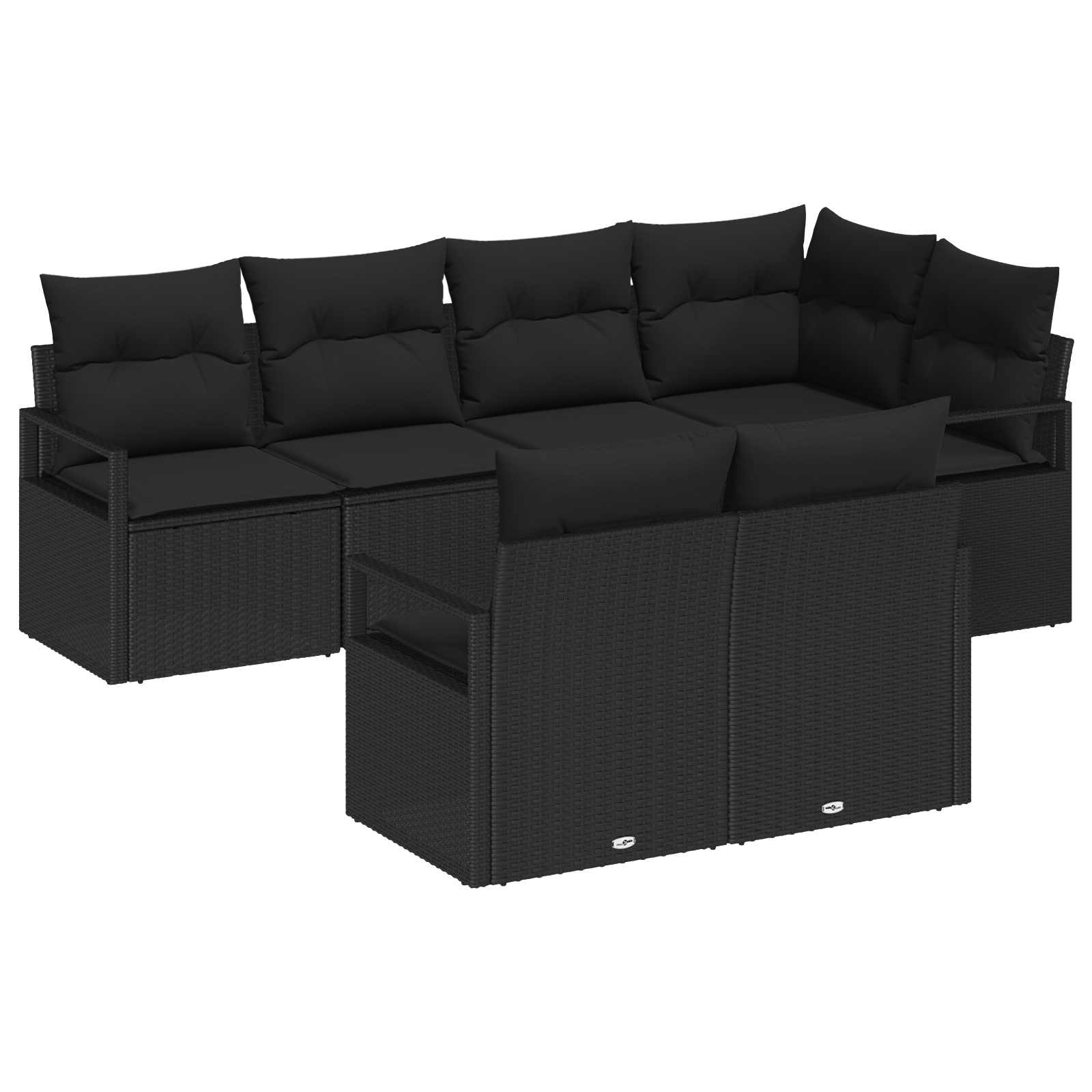Gartensofa-set mit Kissen 7 pcs Schwarz und Weiß Poly-Rattan