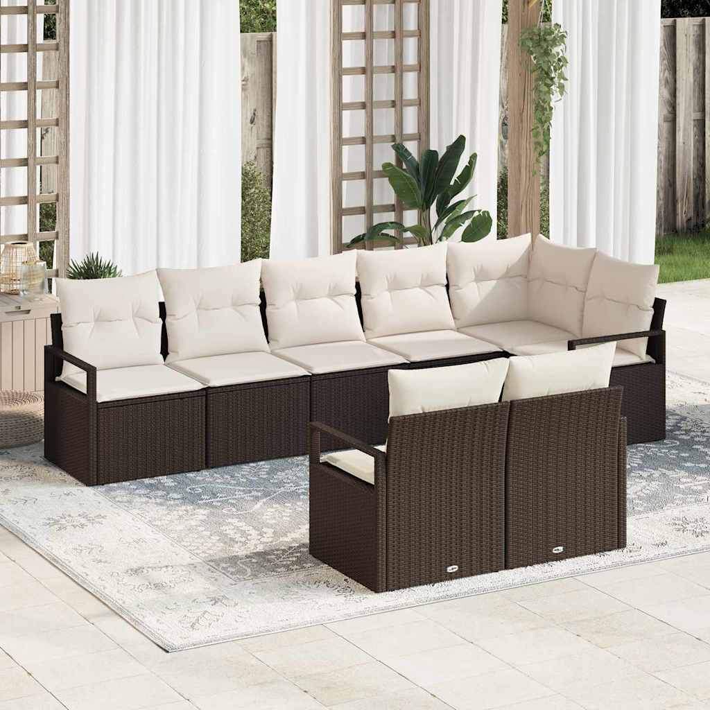 Gartensofa-set mit Kissen 8 pcs Schwarz und Weiß Poly-Rattan