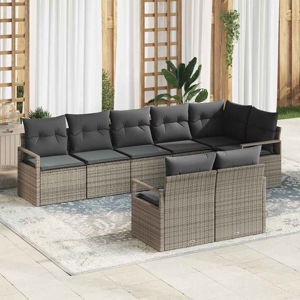 Gartensofa-set mit Kissen 8 pcs Schwarz und Weiß Poly-Rattan