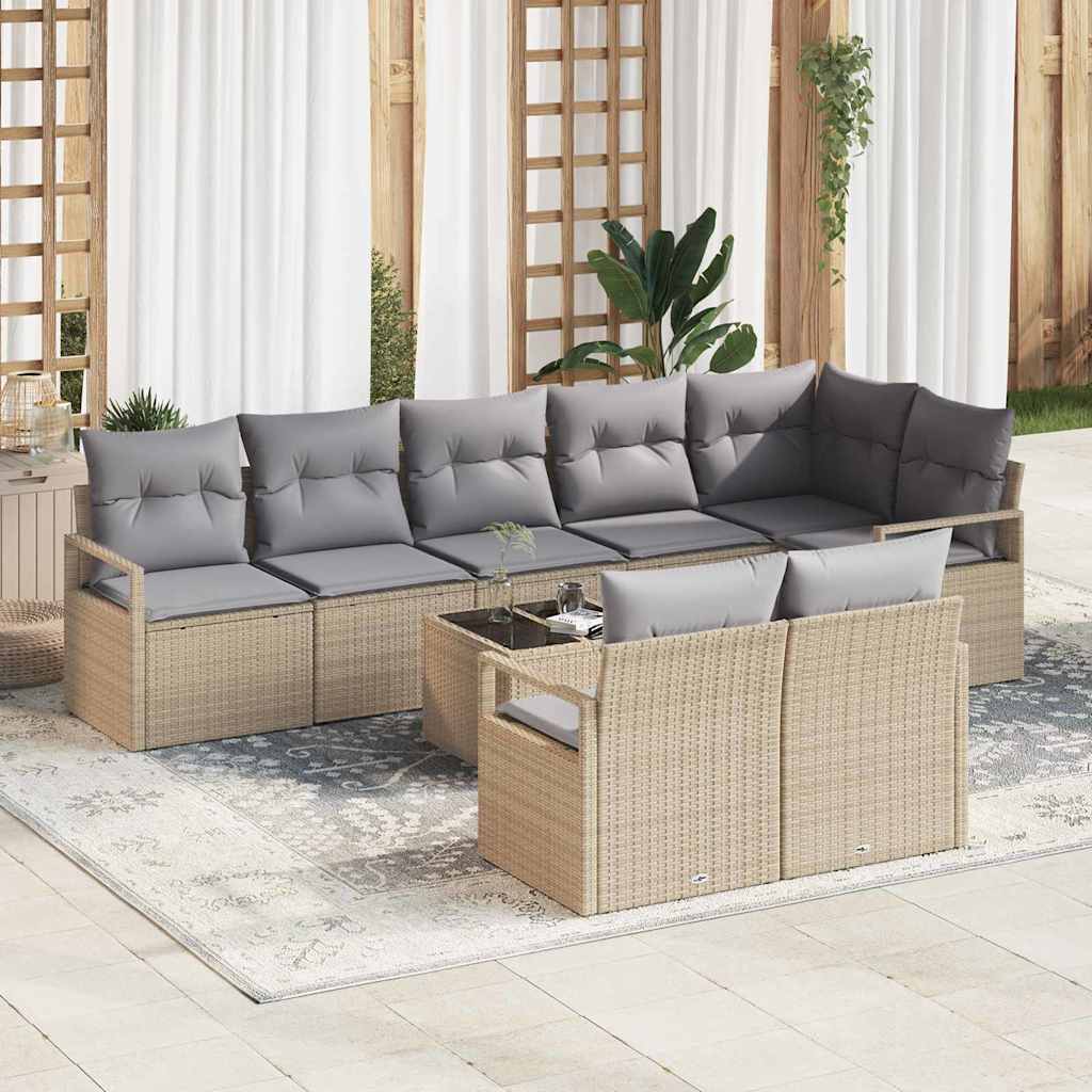 Gartensofa-set mit Kissen 8 pcs Schwarz und Weiß Poly-Rattan