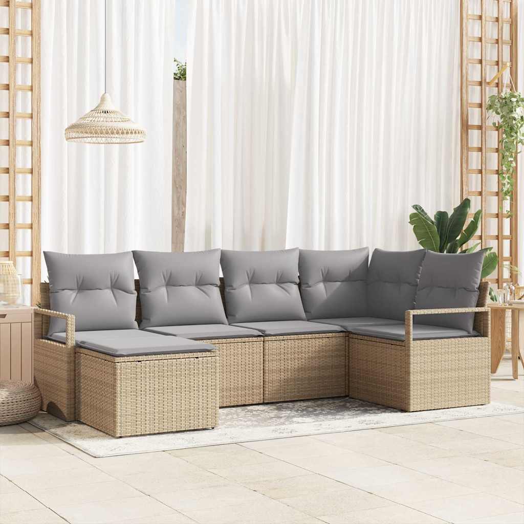 Garten-Sofa-Set mit Kissen mit Speicher 6 pcs Schwarz und Creme