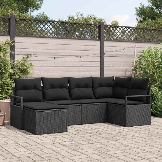 Garten-Sofa-Set mit Kissen mit Speicher 6 pcs Schwarz und Creme