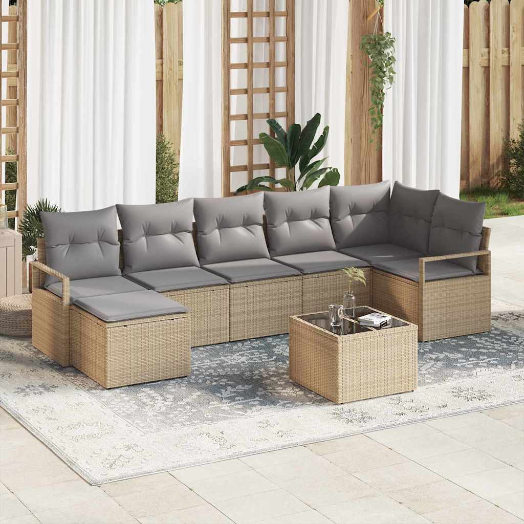 Sofa Set mit Kissen 7 pcs Schwarz und Creme Poly-Rattan