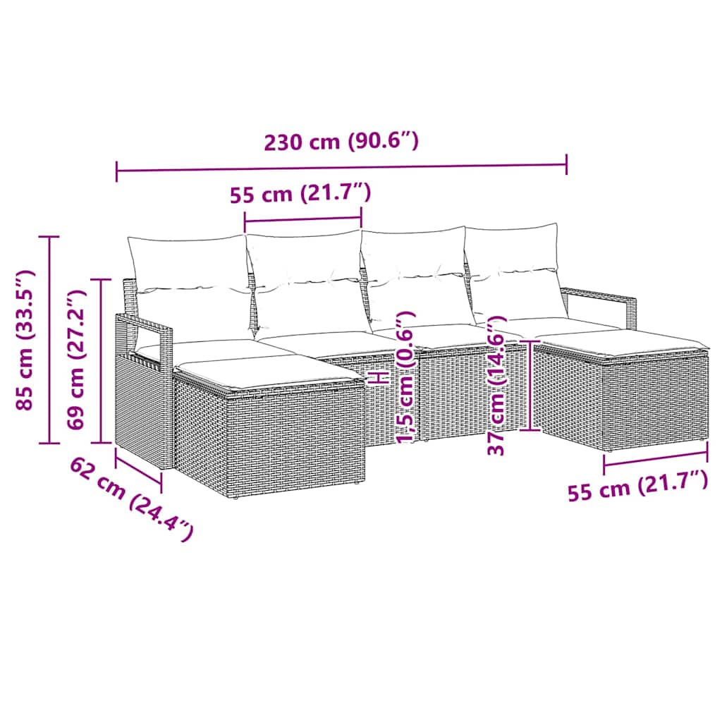 Garten-Sofa-Set mit Kissen mit Speicher 6 pcs Schwarz und Creme