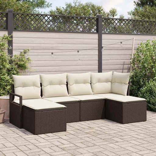Garten-Sofa-Set mit Kissen mit Speicher 6 pcs Schwarz und Creme