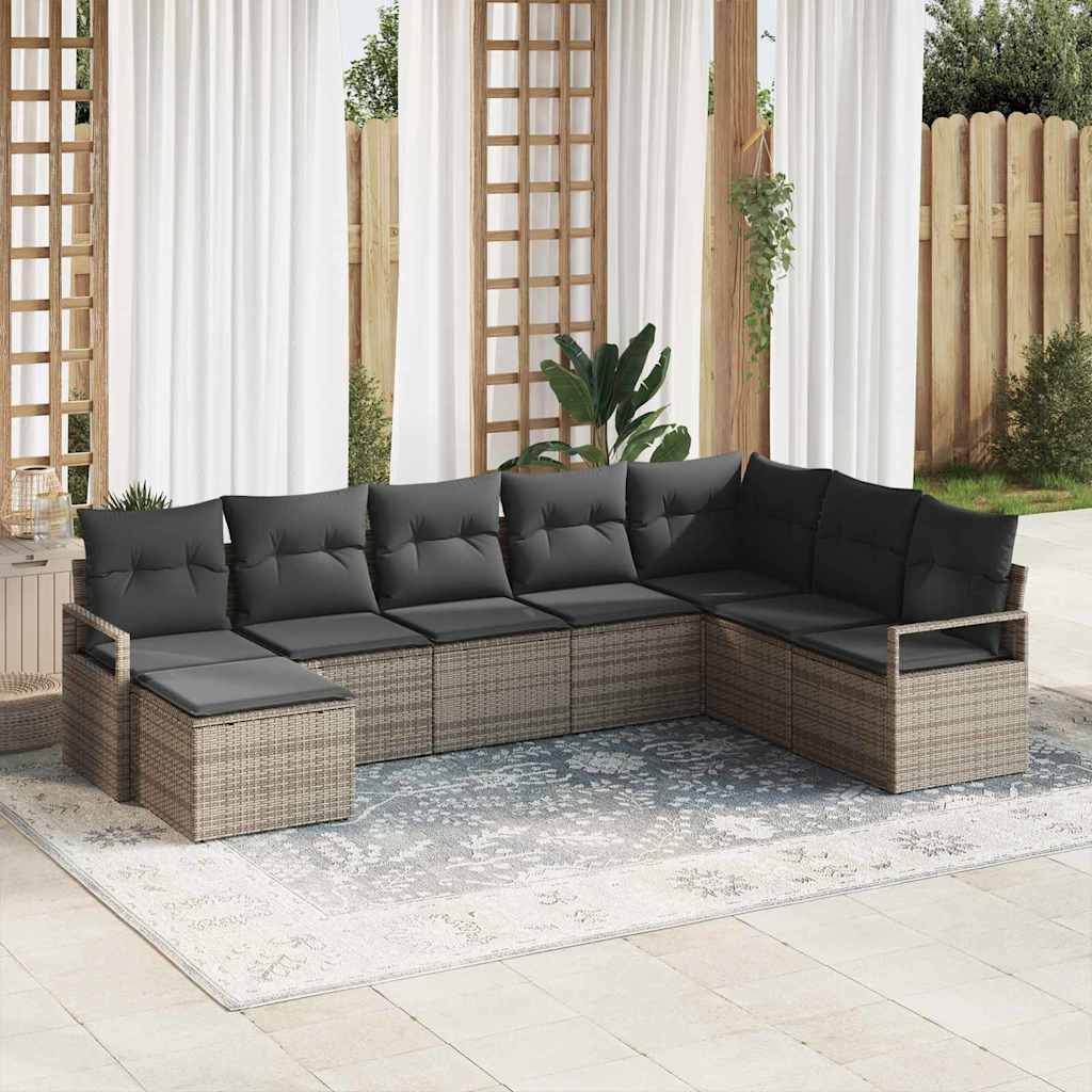 Sofa Set mit Kissen 8 pcs Schwarz und Creme Poly-Rattan
