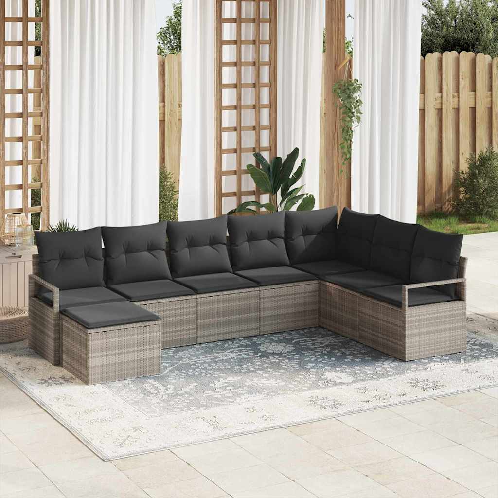 Sofa Set mit Kissen 8 pcs Schwarz und Creme Poly-Rattan