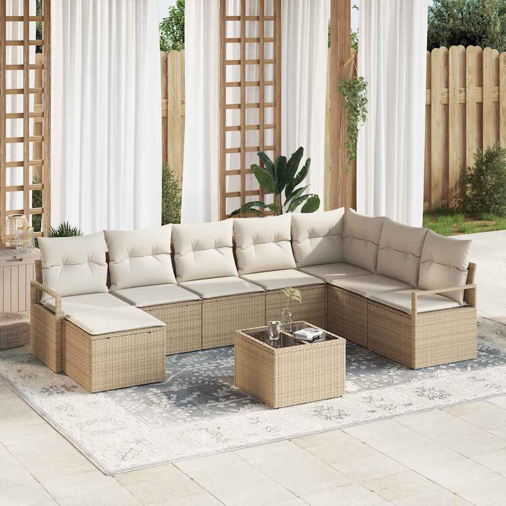 Sofa Set mit Kissen 8 pcs Schwarz und Creme Poly-Rattan