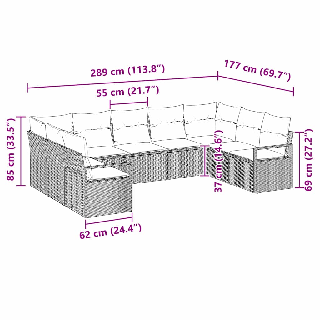 Gartensofa-set mit Kissen 9 pcs Schwarz und Weiß Poly-Rattan
