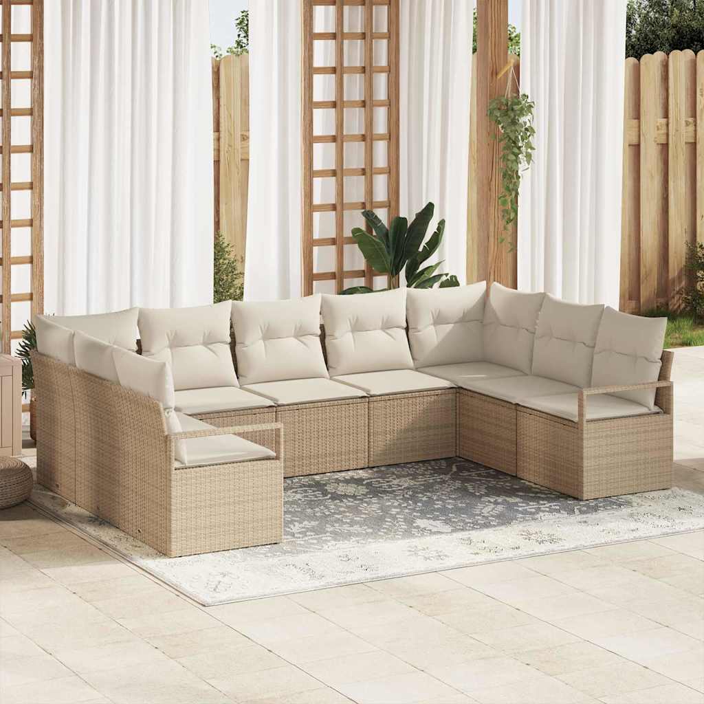 Gartensofa-set mit Kissen 9 pcs Schwarz und Weiß Poly-Rattan