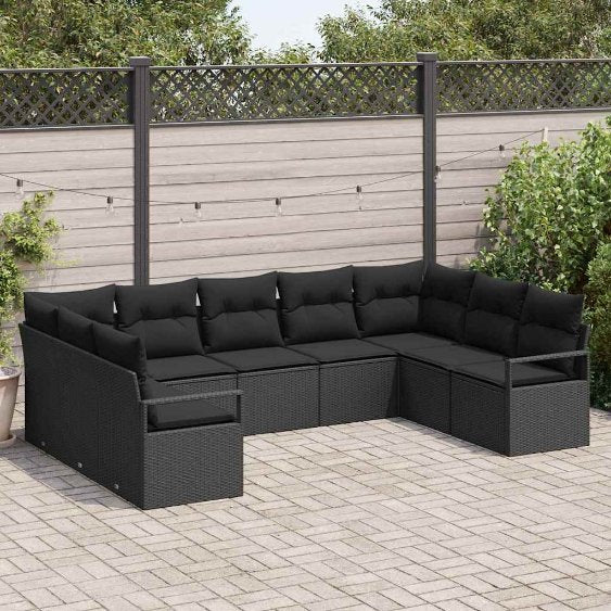 Gartensofa-set mit Kissen 9 pcs Schwarz und Weiß Poly-Rattan