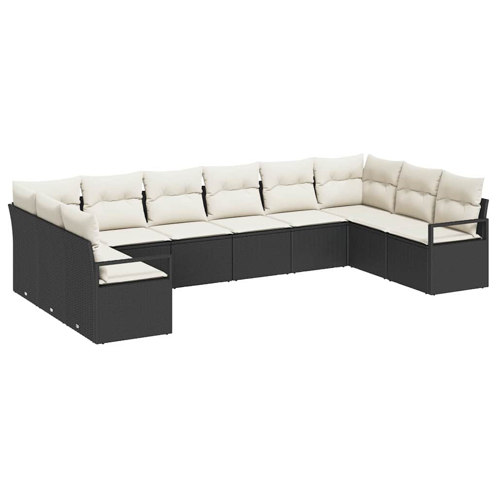 Gartensofa-set mit Kissen 10 pcs Schwarz und Weiß Poly-Rattan
