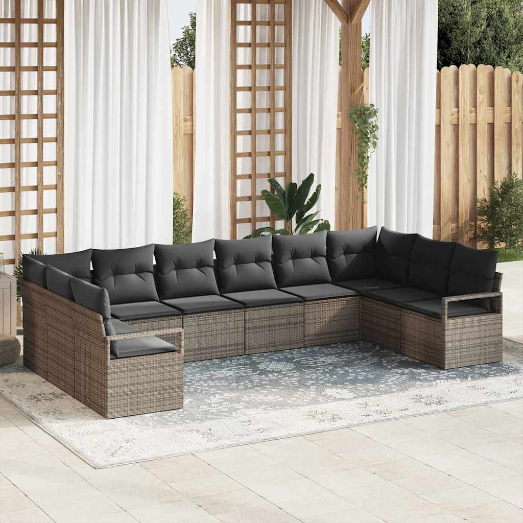 Gartensofa-set mit Kissen 10 pcs Schwarz und Weiß Poly-Rattan