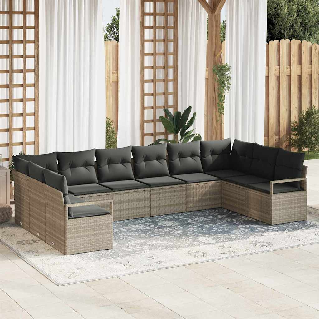 Gartensofa-set mit Kissen 10 pcs Schwarz und Weiß Poly-Rattan
