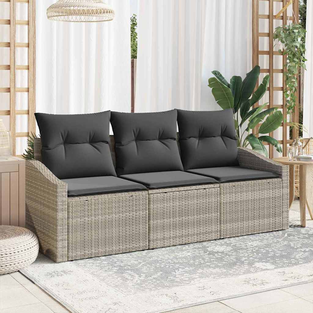 Gartensofa-set mit Kissen 3 pcs Schwarz und Weiß Poly-Rattan