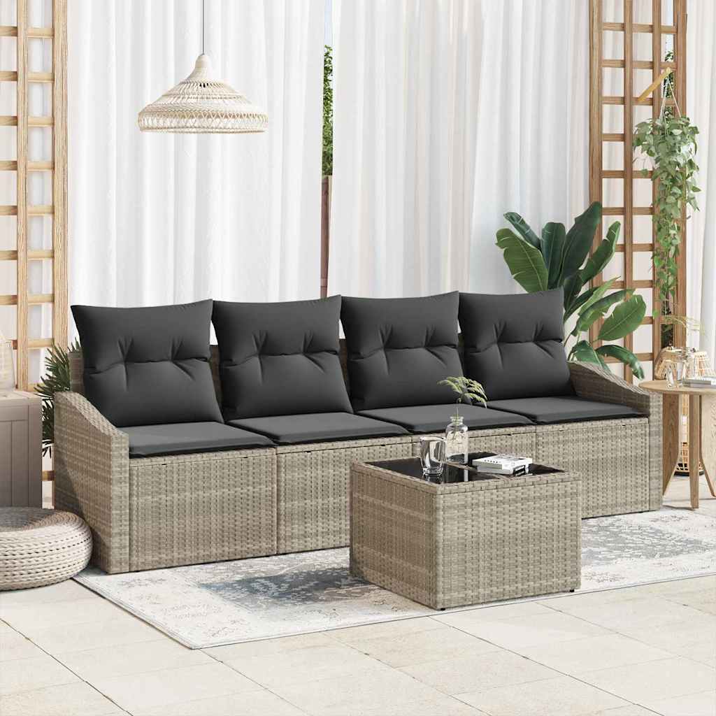 Sofa Set mit Kissen 5 pcs Schwarz und Creme Poly-Rattan