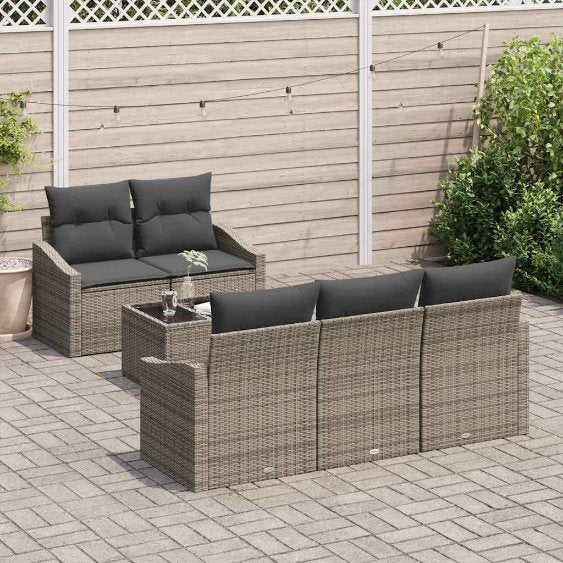 Sofa Set mit Kissen 6 pcs Schwarz und Creme Poly-Rattan