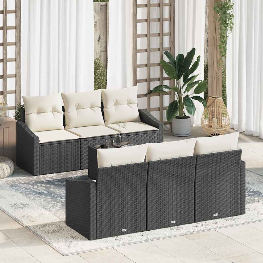 Sofa Set mit Kissen 7 pcs Schwarz und Creme Poly-Rattan