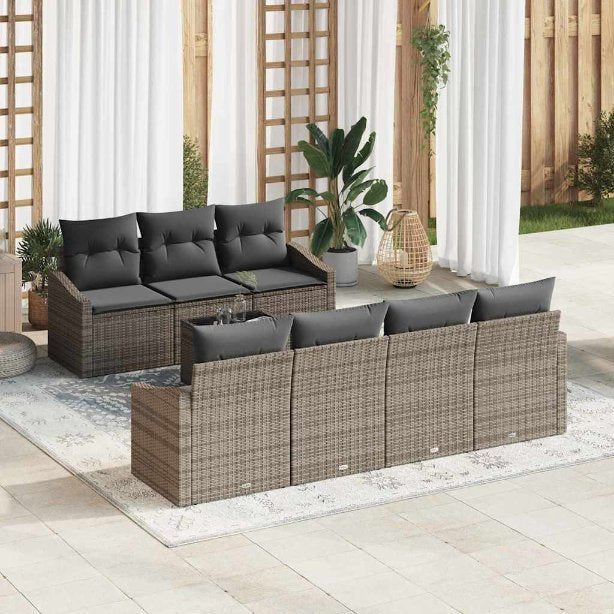 Sofa Set mit Kissen 8 pcs Schwarz und Creme Poly-Rattan