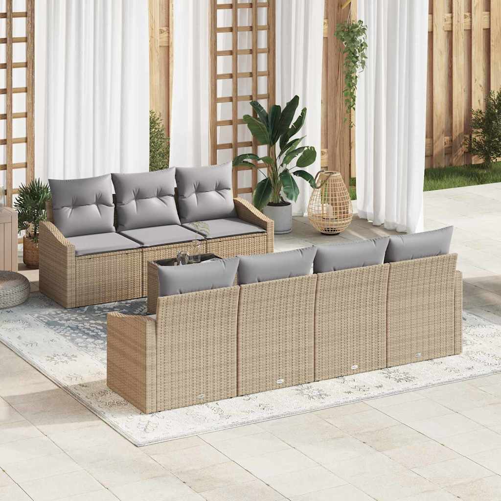 Sofa Set mit Kissen 8 pcs Schwarz und Creme Poly-Rattan