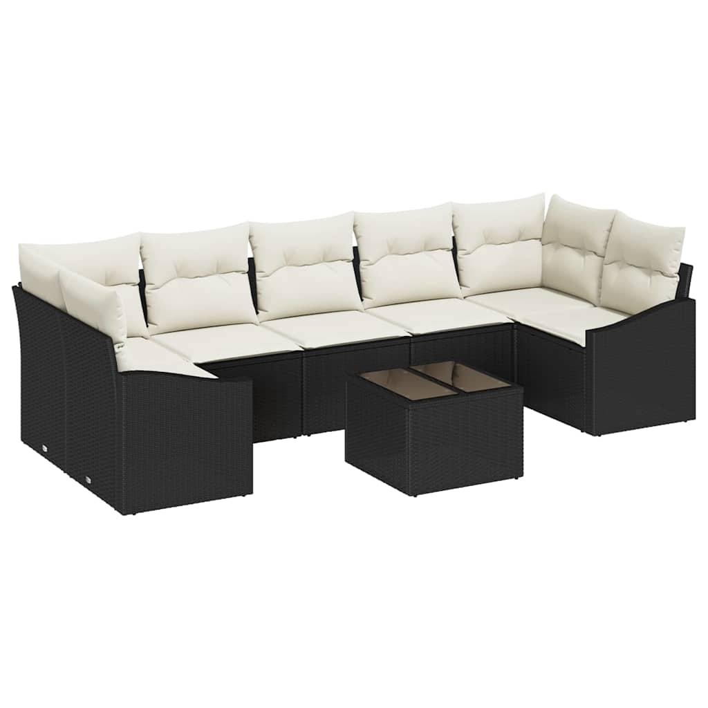 Sofa Set mit Kissen 8 pcs Schwarz und Creme Poly-Rattan
