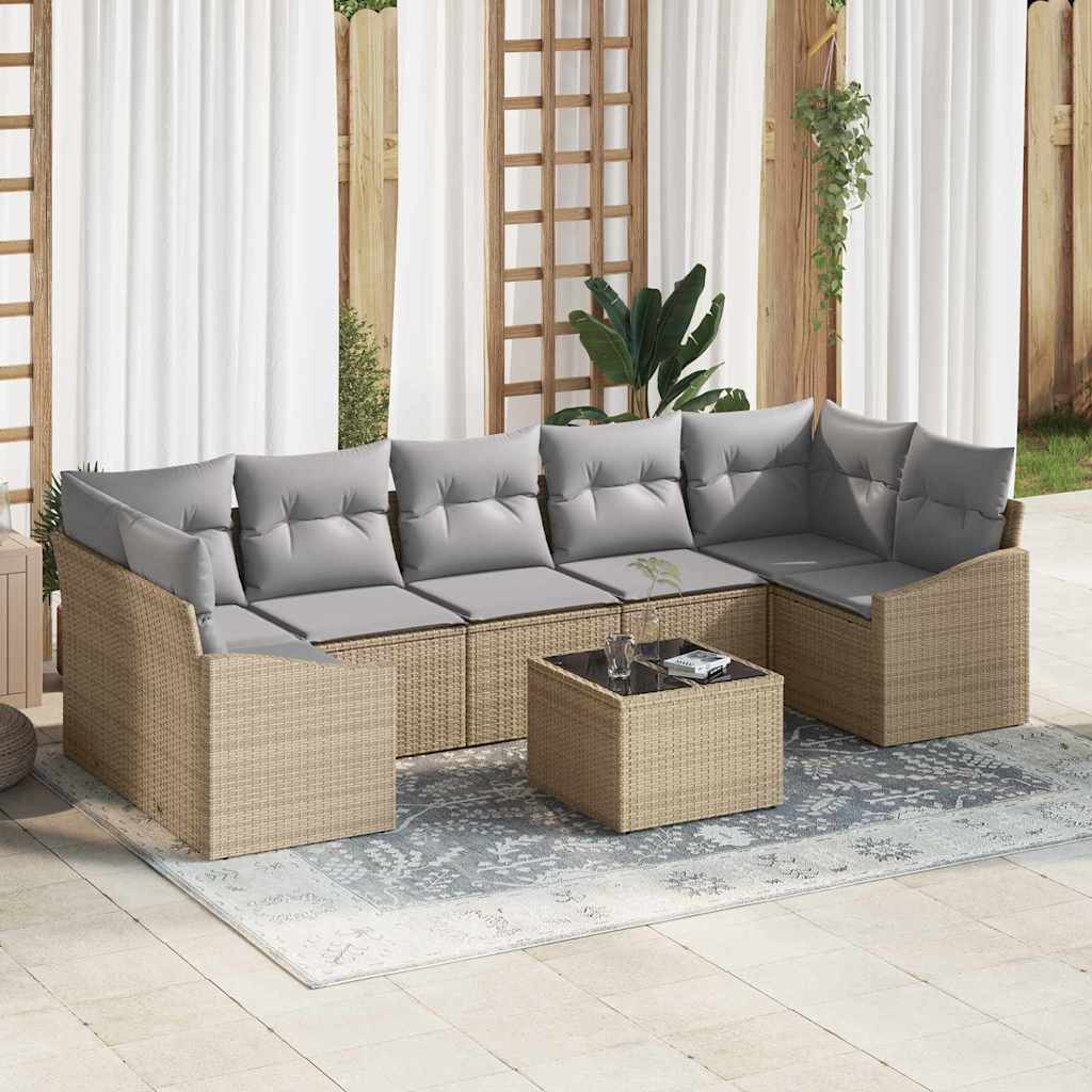 Sofa Set mit Kissen 8 pcs Schwarz und Creme Poly-Rattan