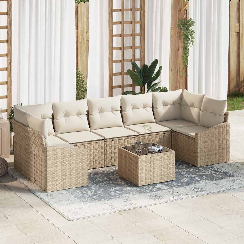 Sofa Set mit Kissen 8 pcs Schwarz und Creme Poly-Rattan