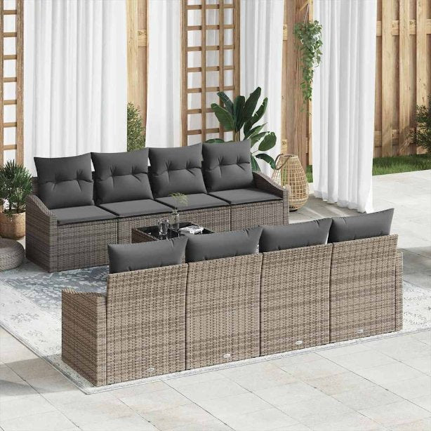 Sofa Set mit Kissen 7 pcs Schwarz und Creme Poly-Rattan