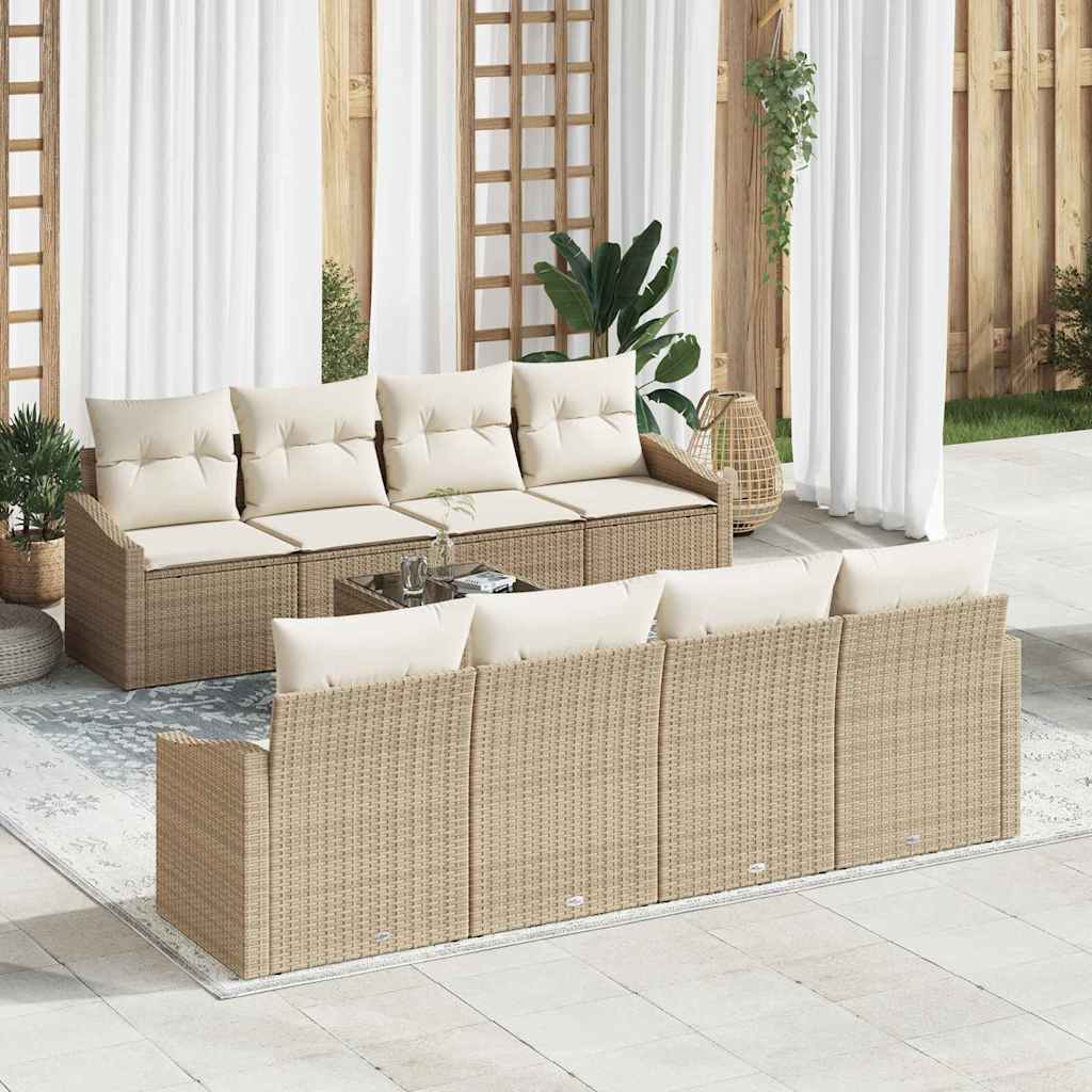 Sofa Set mit Kissen 7 pcs Schwarz und Creme Poly-Rattan