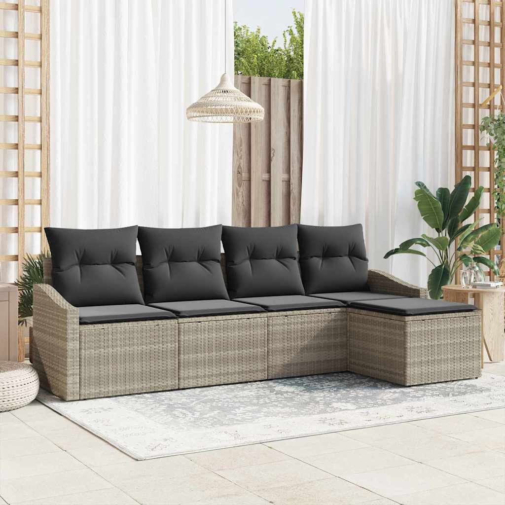Sofa Set mit Kissen 5 pcs Schwarz und Creme Poly-Rattan