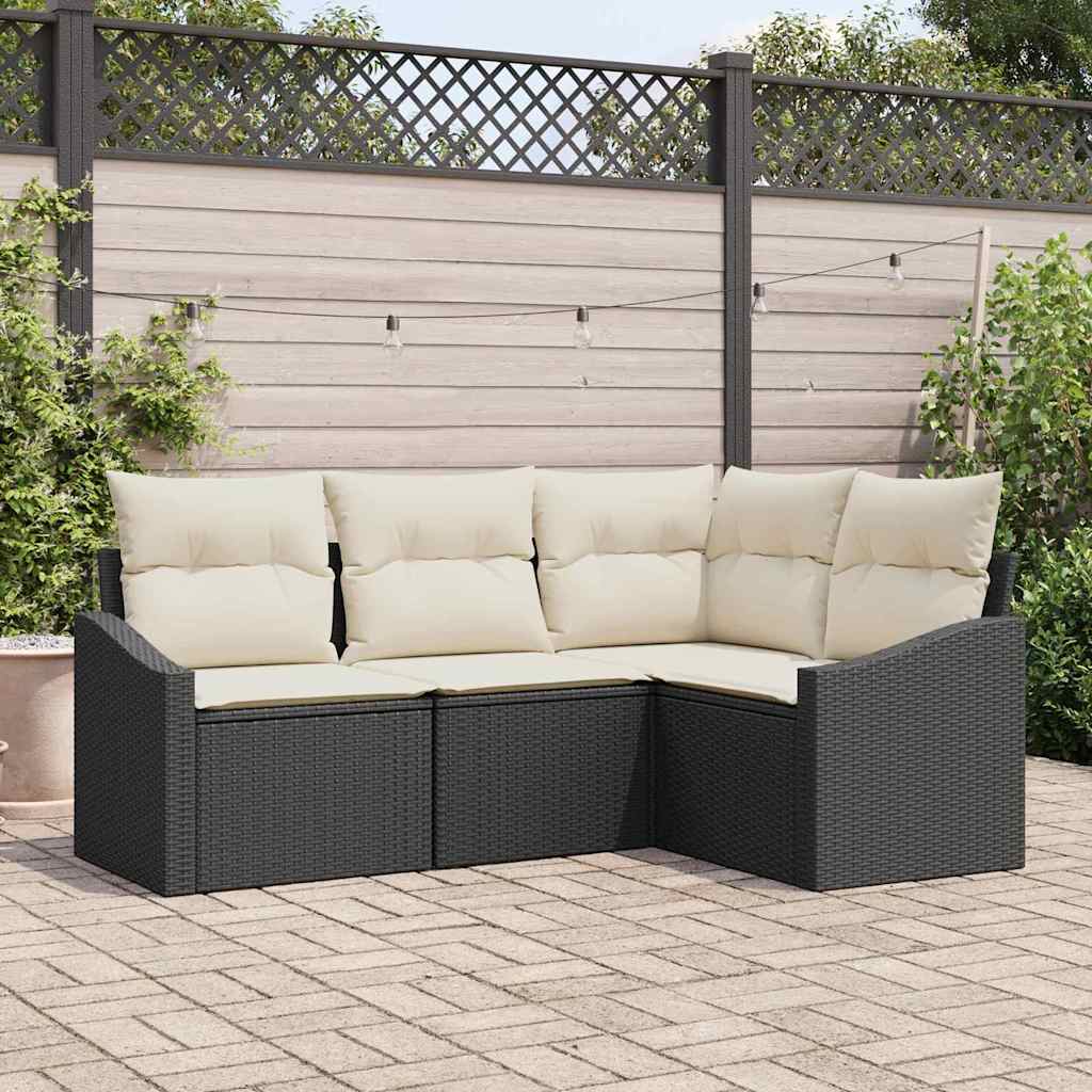 Gartensofa-set mit Kissen 4 pcs Schwarz und Weiß Poly-Rattan