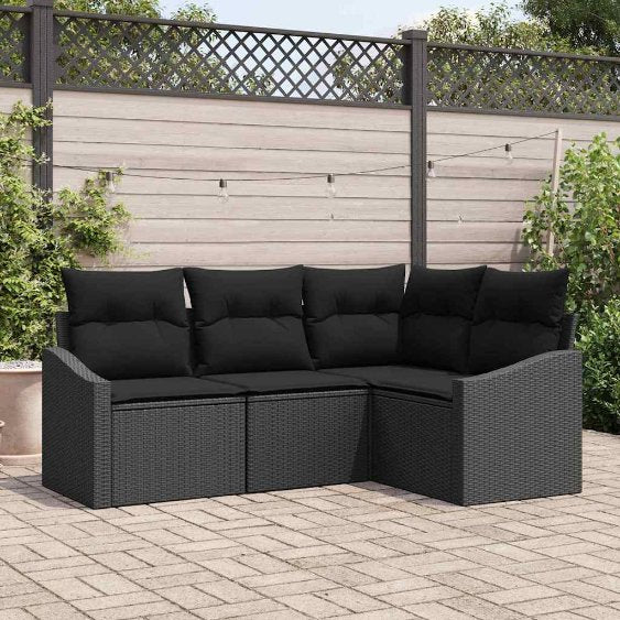 Gartensofa-set mit Kissen 4 pcs Schwarz und Weiß Poly-Rattan