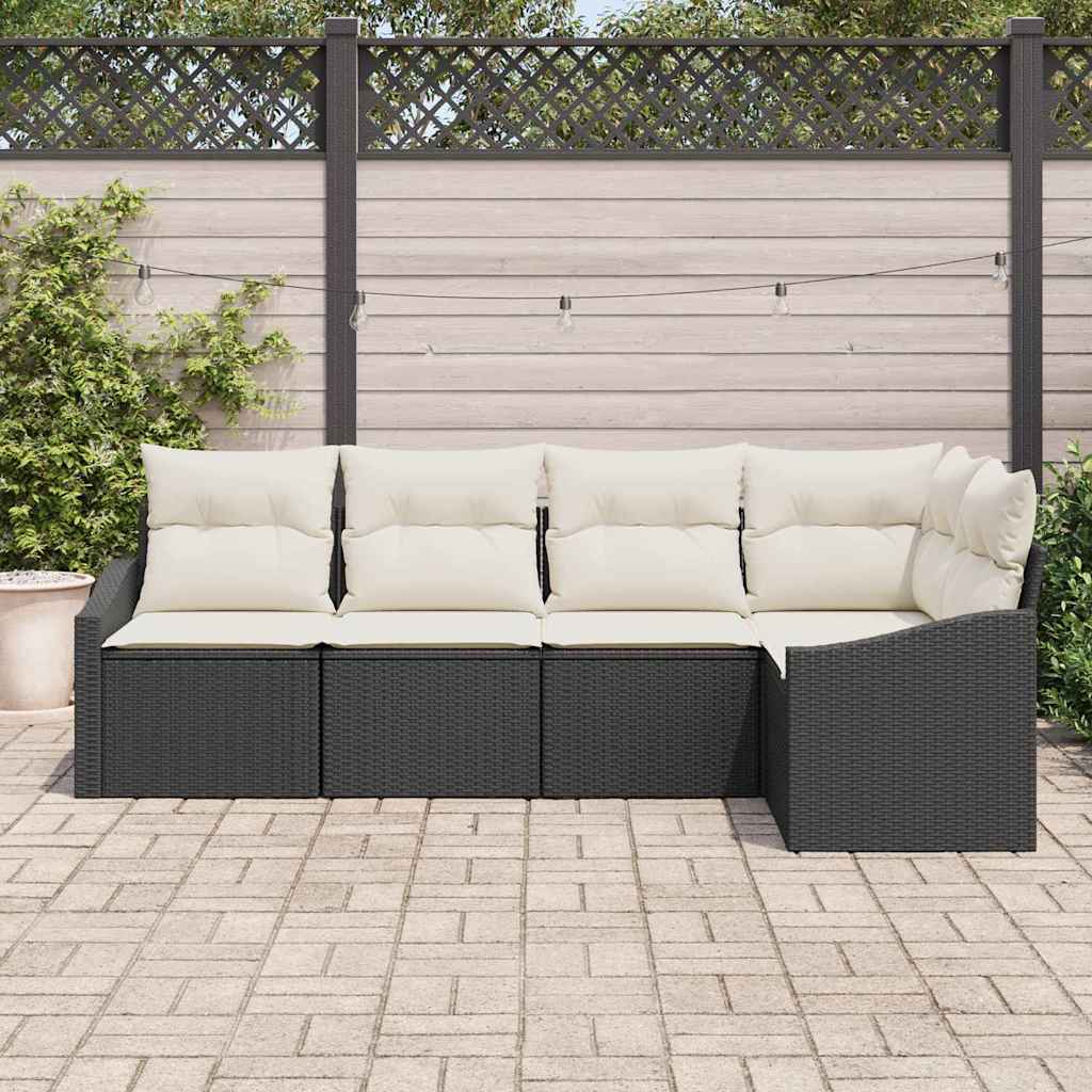 Gartensofa-set mit Kissen 5 pcs Schwarz und Weiß Poly-Rattan