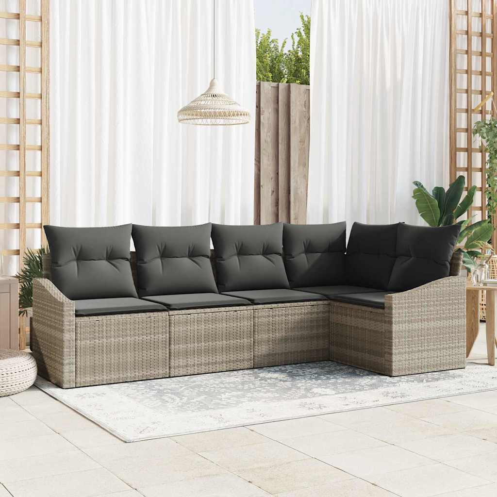 Gartensofa-set mit Kissen 5 pcs Schwarz und Weiß Poly-Rattan