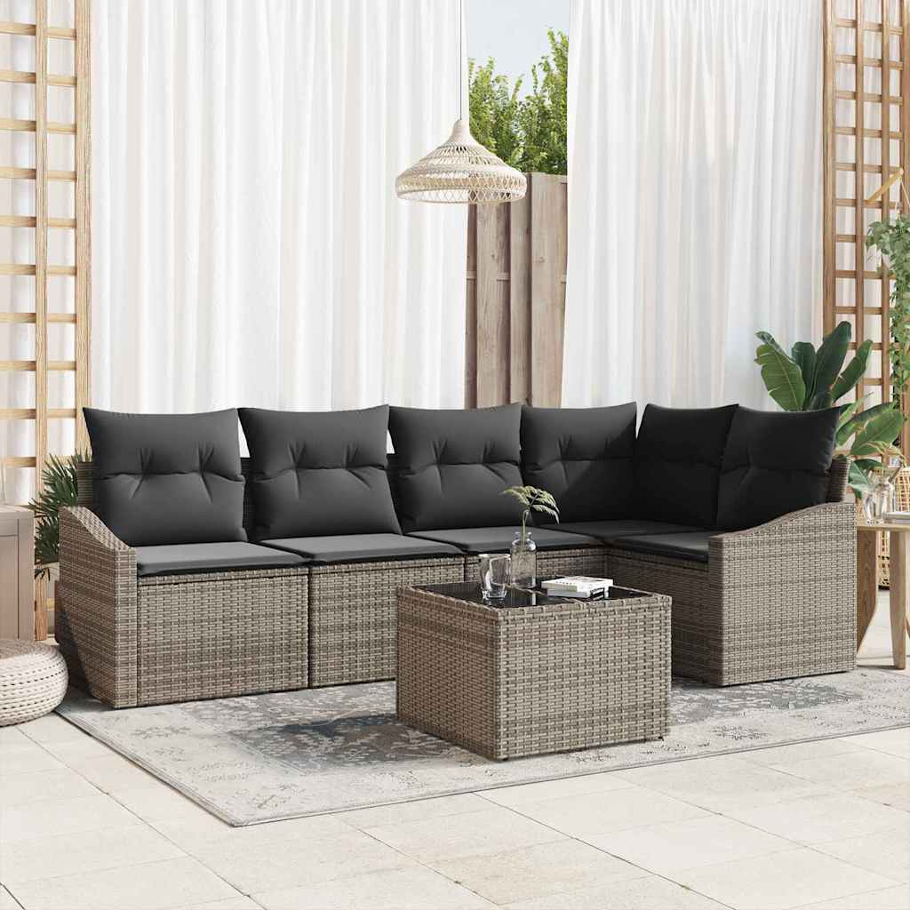Gartensofa-set mit Kissen 5 pcs Schwarz und Weiß Poly-Rattan